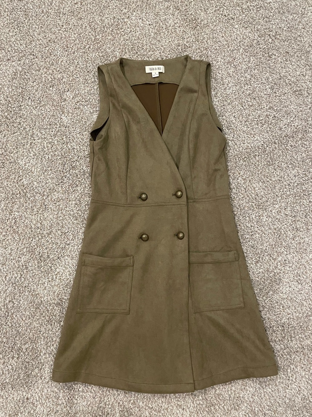 Fashion On Earth Olive Sleeveless Double-Breasted Mini Dress
